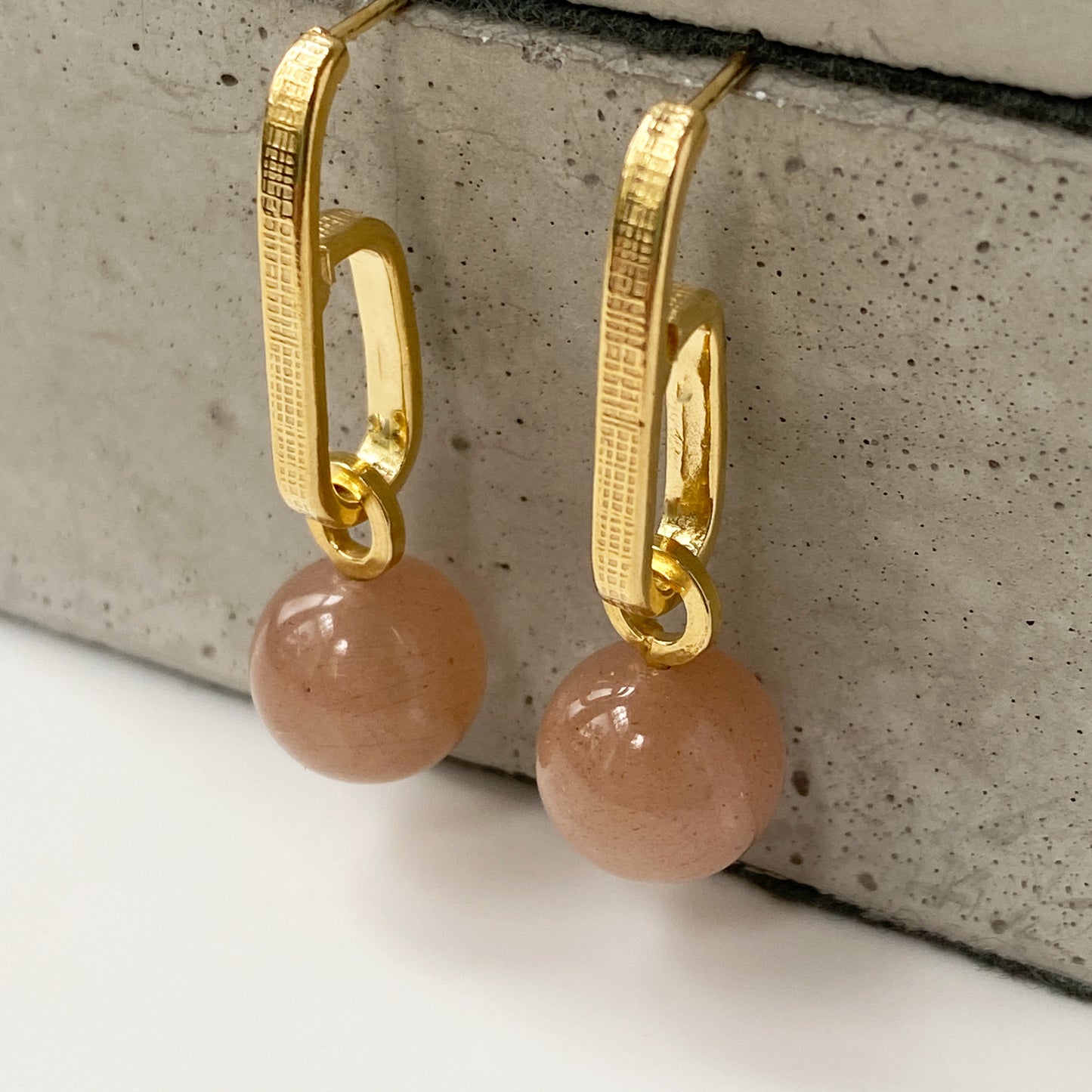 Pink Moonstone Gold Earrings