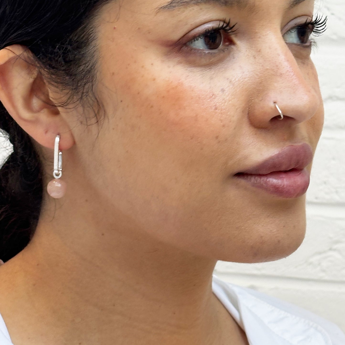 Pink MoonstoneDrop Silver Earrings
