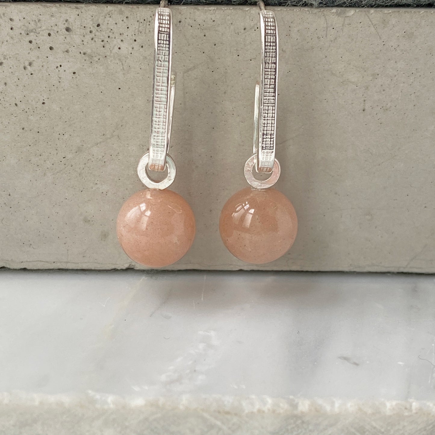 Pink MoonstoneDrop Silver Earrings