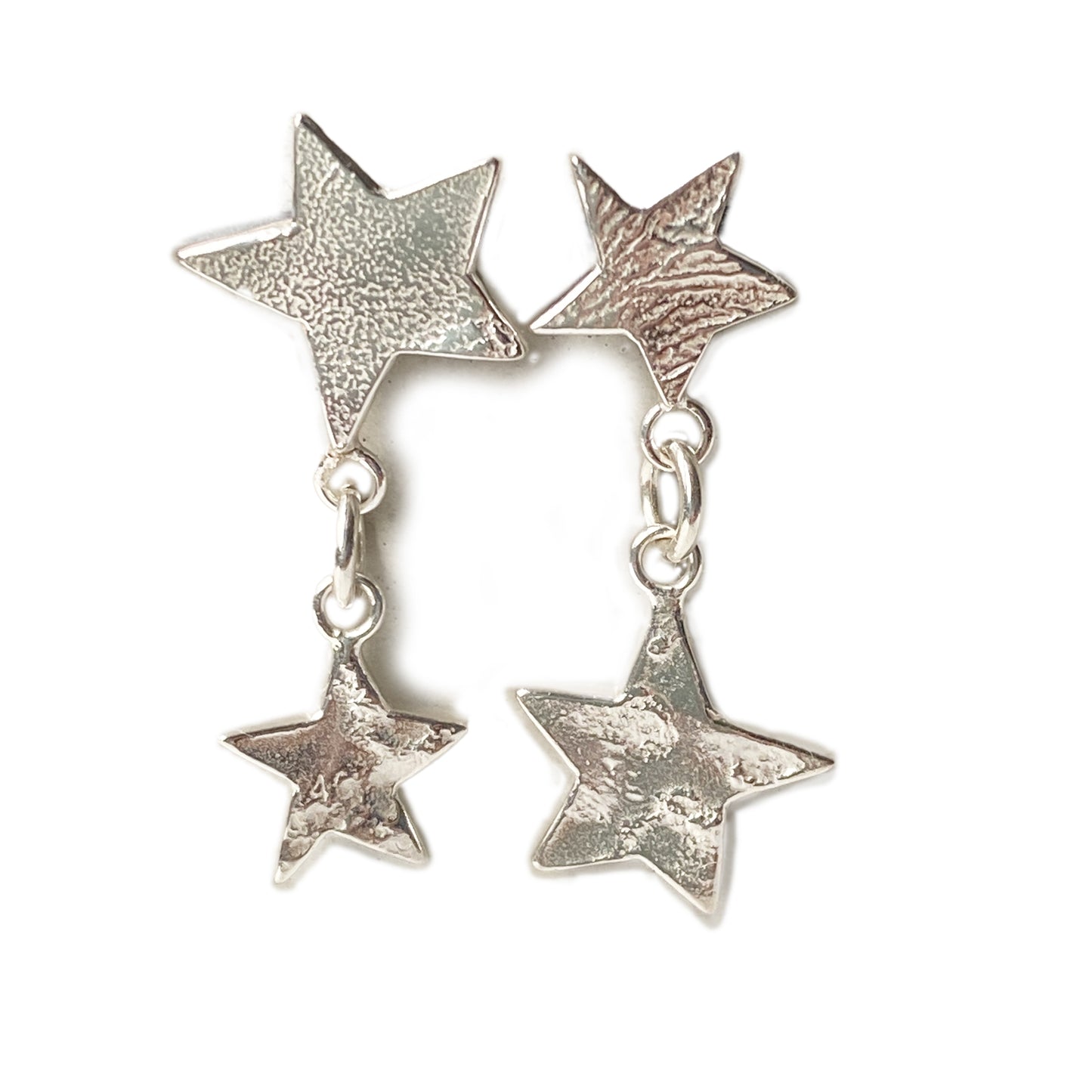 Star Mismatch Drop Silver Earrings