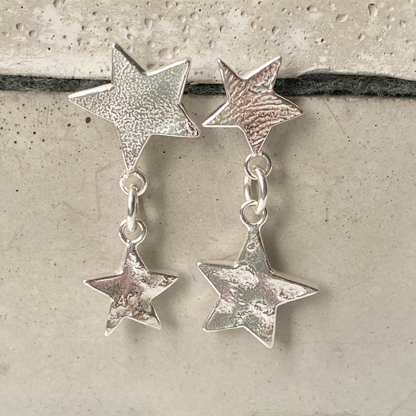 Star Mismatch Drop Silver Earrings