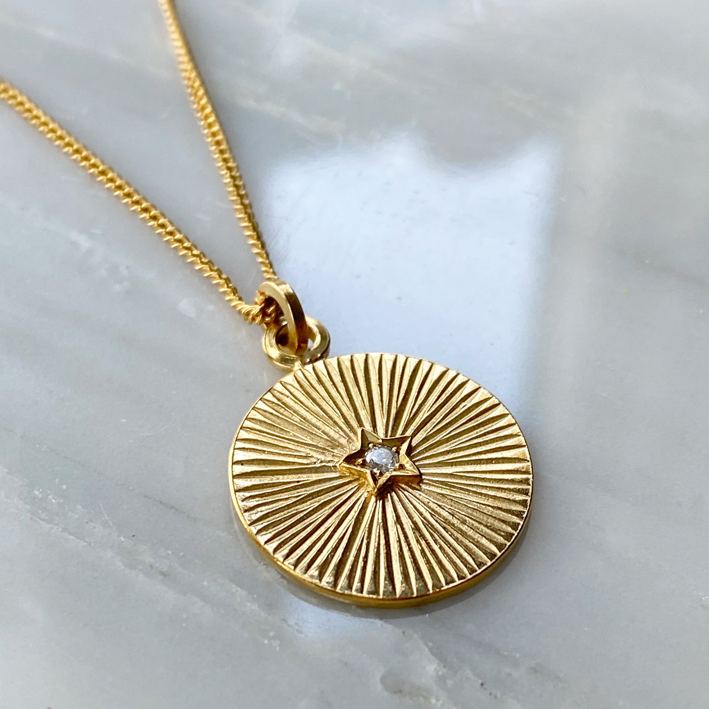 Sunburst Star & Diamond Gold Pendant