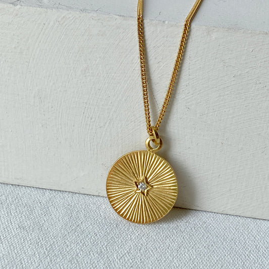 Sunburst Star & Diamond Gold Pendant