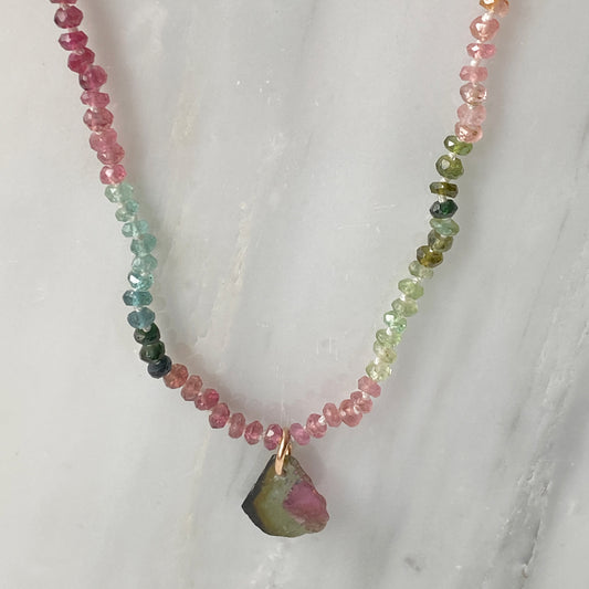 Tourmaline Slice Faceted Necklace