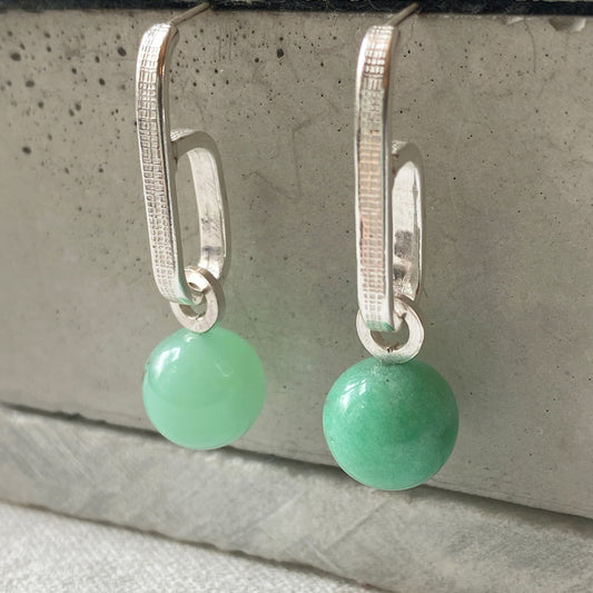 Chrysoprase Textured Drop Silver Earrings