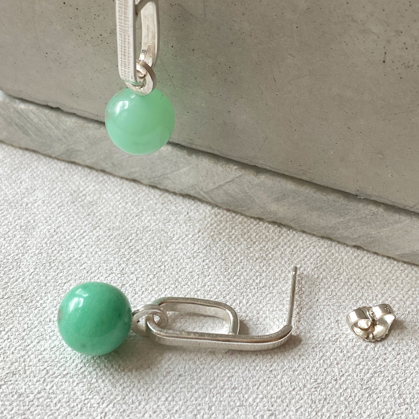 Chrysoprase Textured Drop Silver Earrings