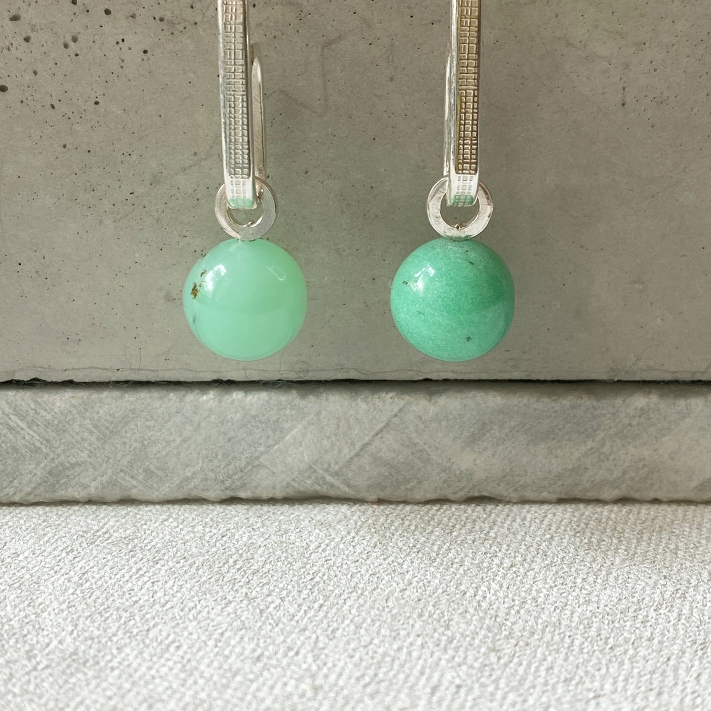 Chrysoprase Textured Drop Silver Earrings