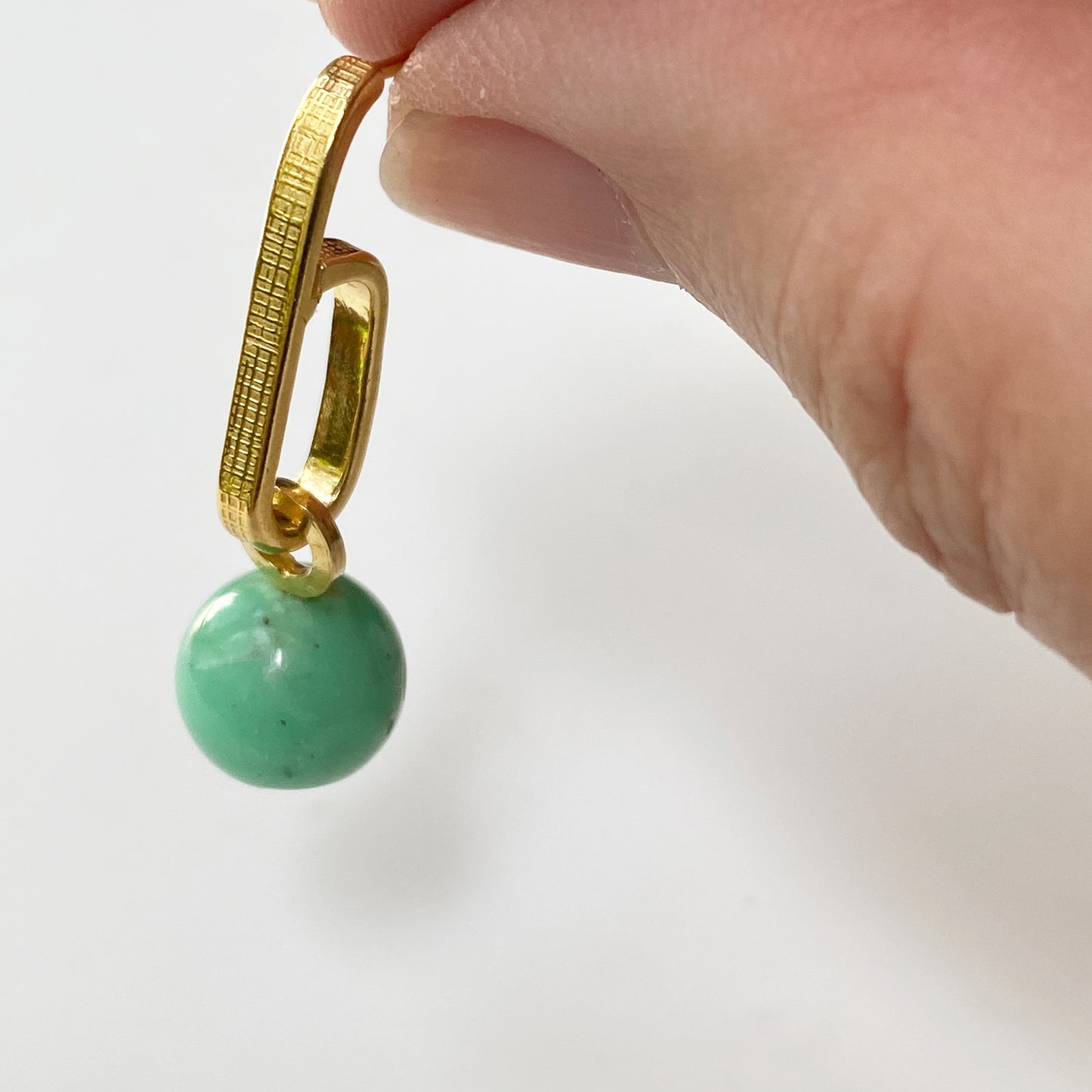 Chrysoprase Textured Drop Gold Earrings