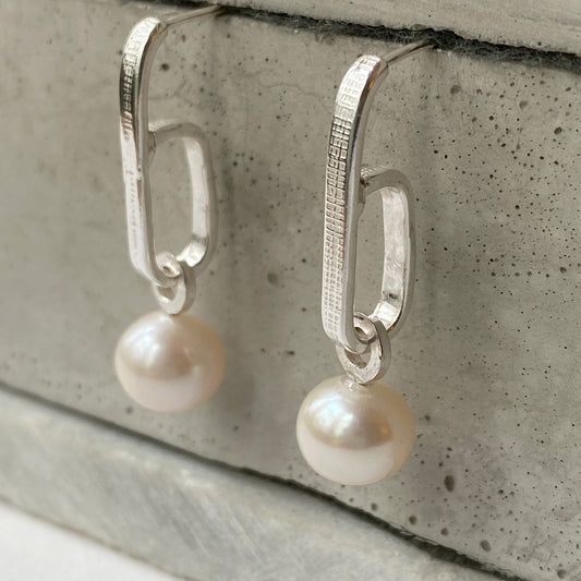 Pearl Drop Hoop Silver Earring