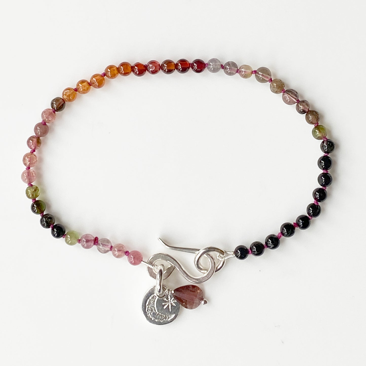 Tourmaline Bead Moon & Star Bracelet
