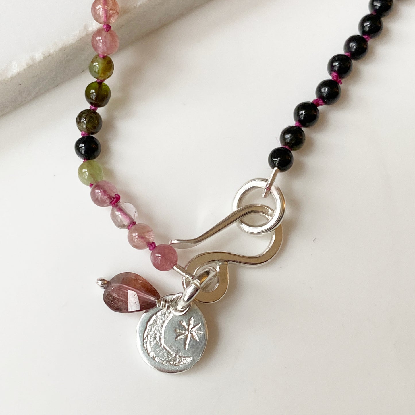 Tourmaline Bead Moon & Star Bracelet