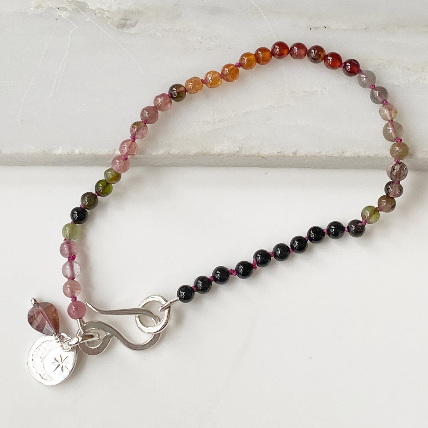 Tourmaline Bead Moon & Star Bracelet