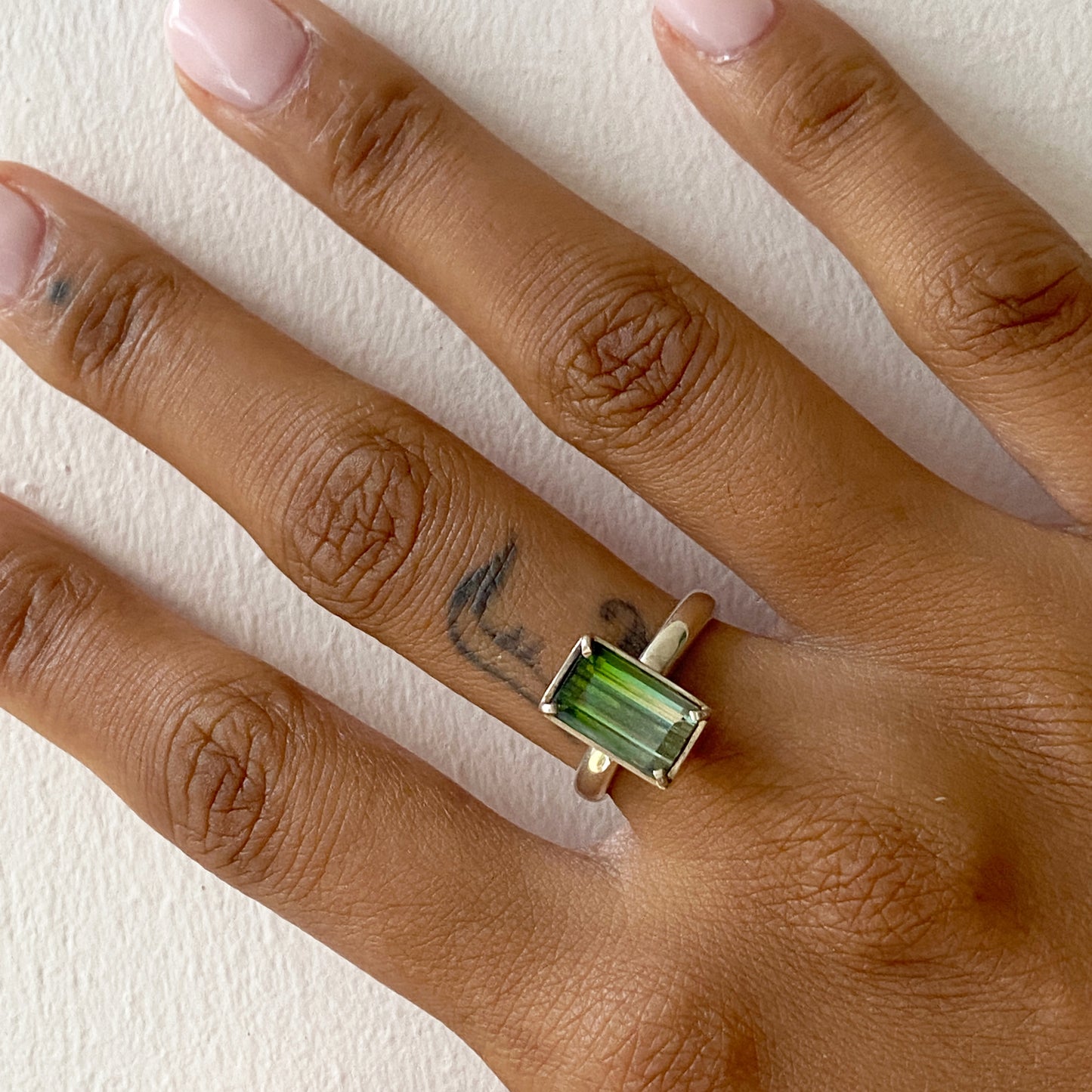 Green Bi Tourmaline White Gold Ring