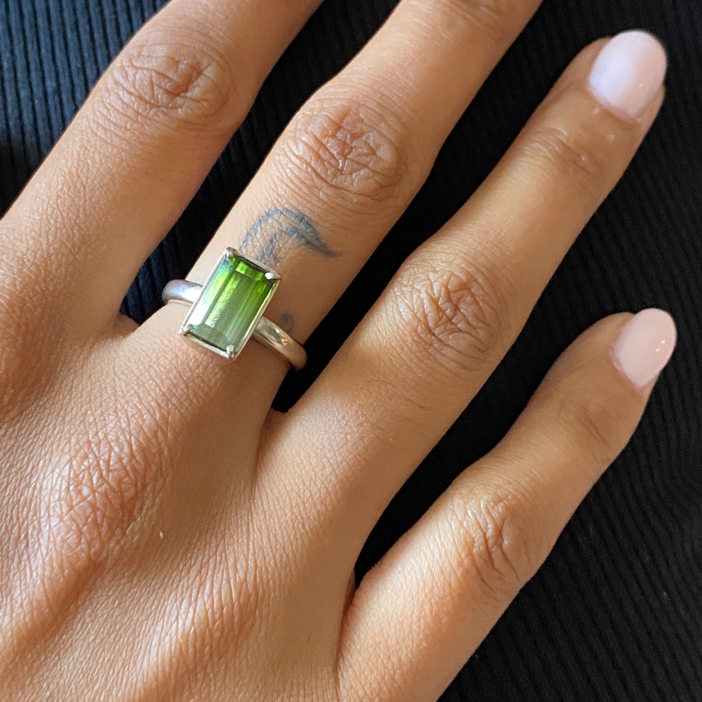 Green Bi Tourmaline White Gold Ring