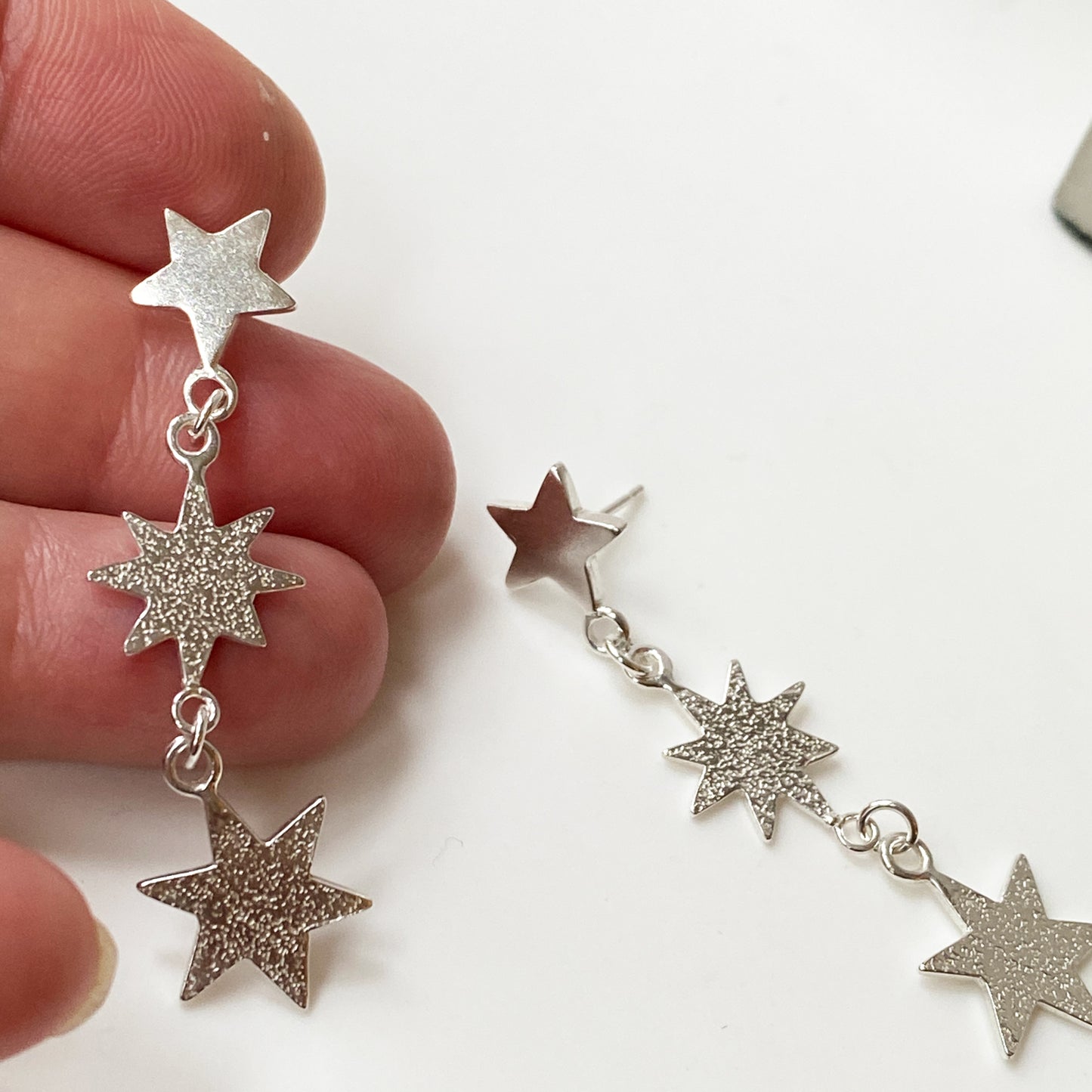 Star Drop Silver Earrings