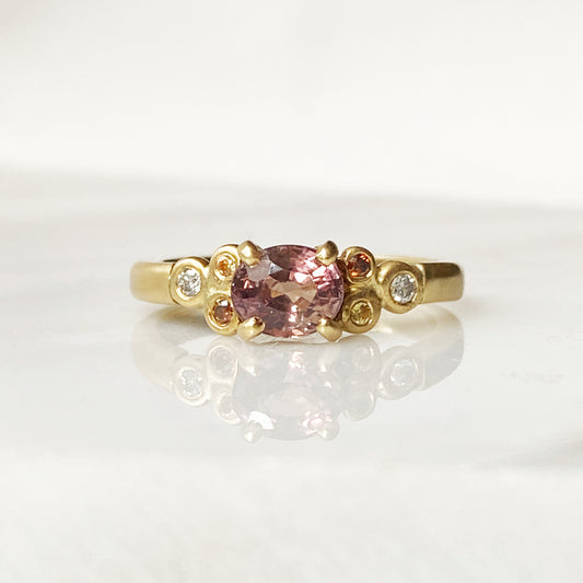 Peachy Rose Sapphire and Diamond Engagement Ring