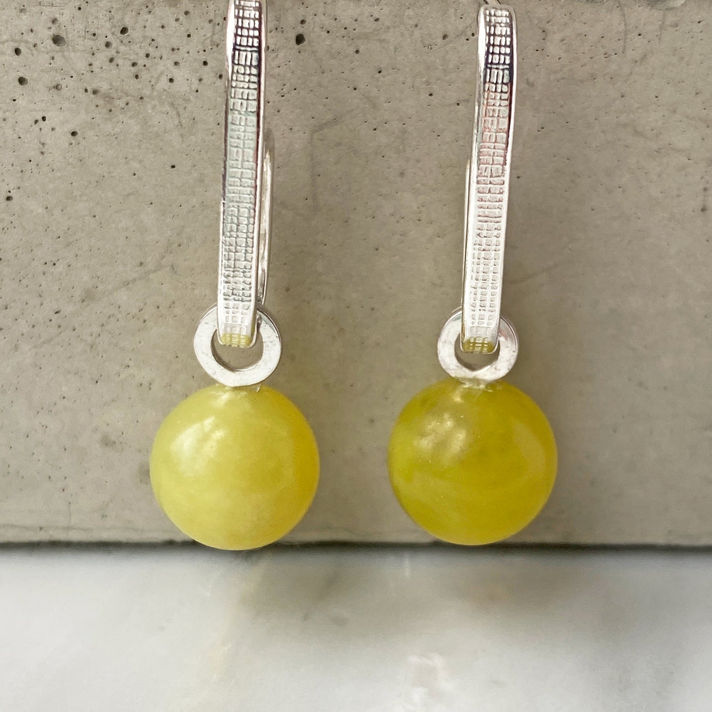 Yellow Jade Drop Silver Earrings