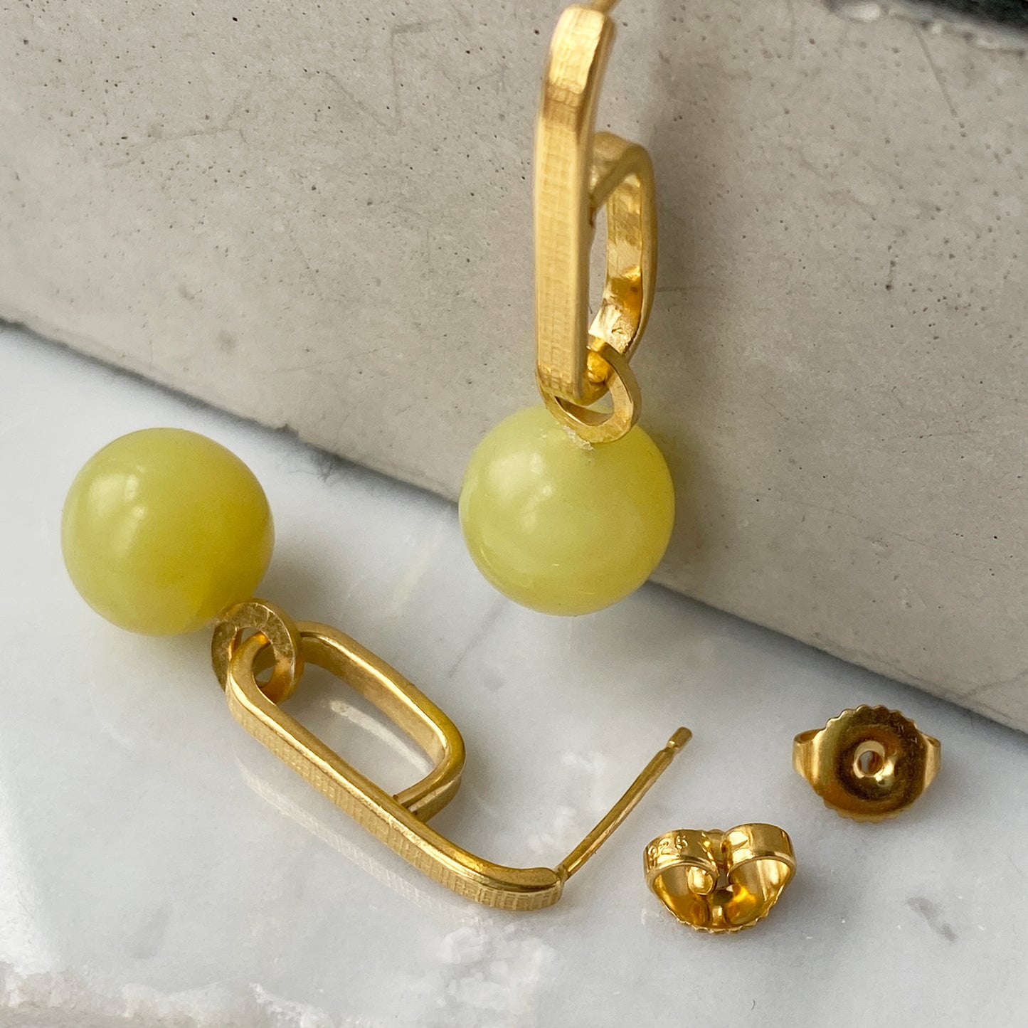 Yellow Jade Drop Gold Earrings