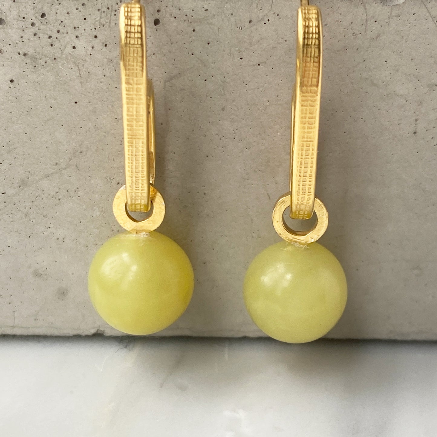 Yellow Jade Drop Gold Earrings