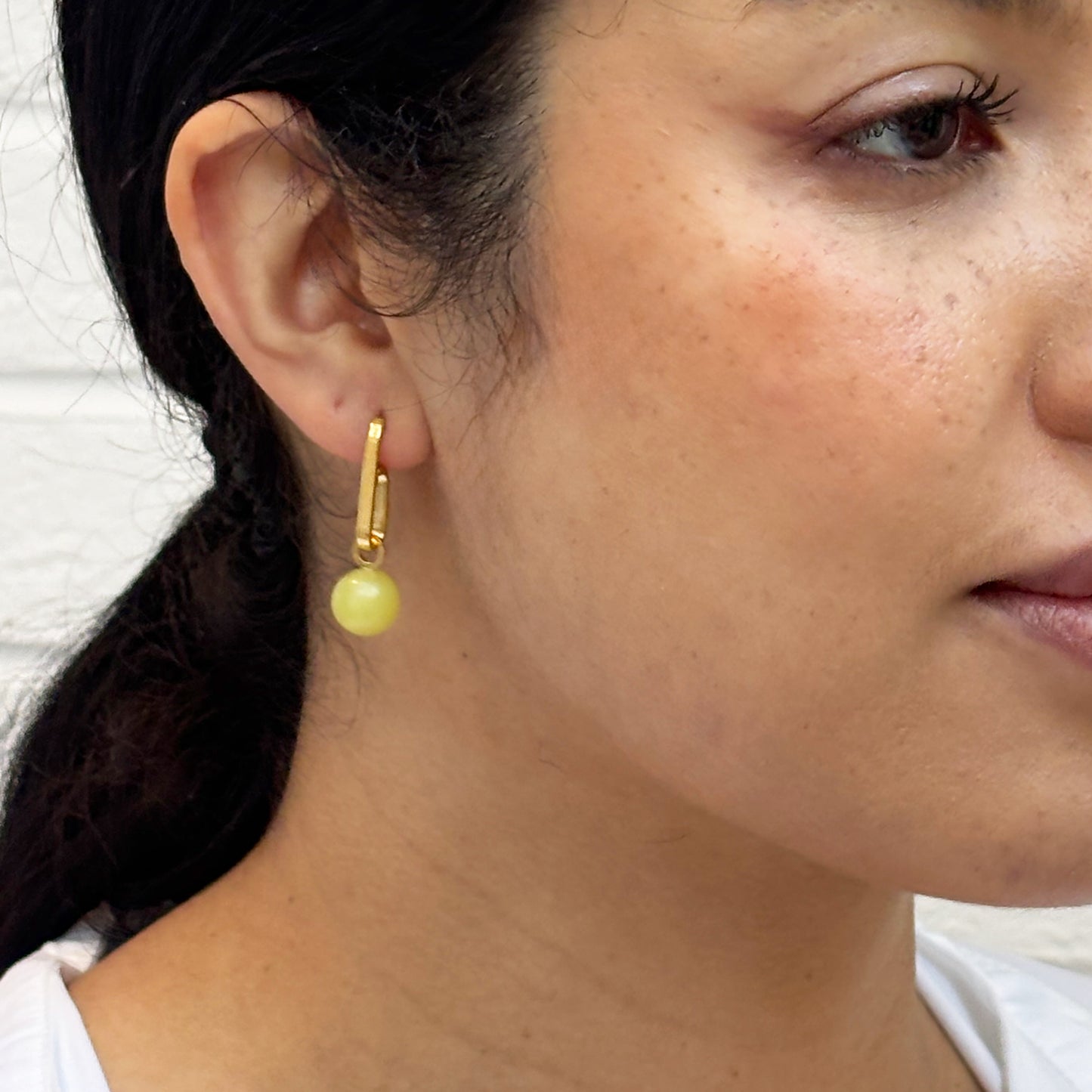 Yellow Jade Drop Silver Earrings