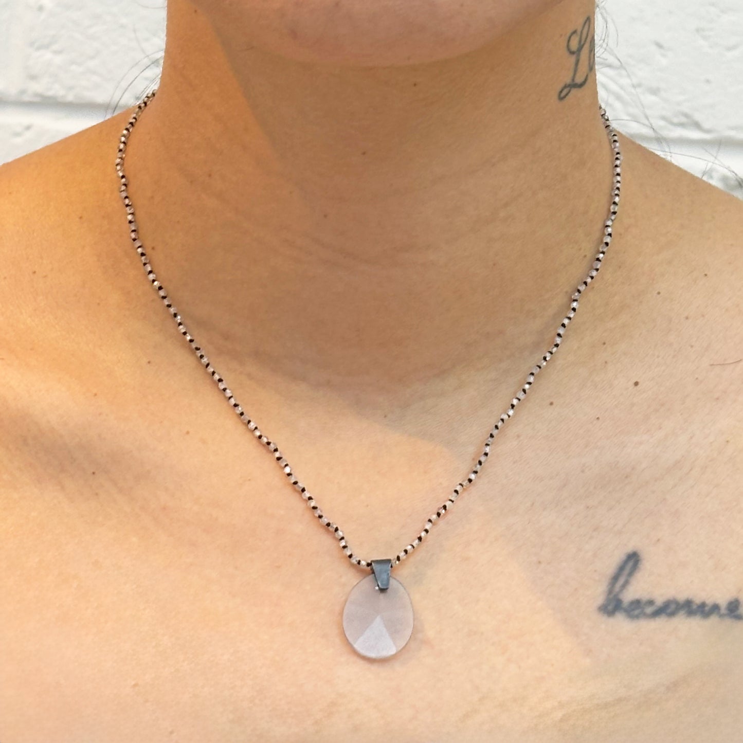 Zircon & Grey Moonstone Knotted Necklace