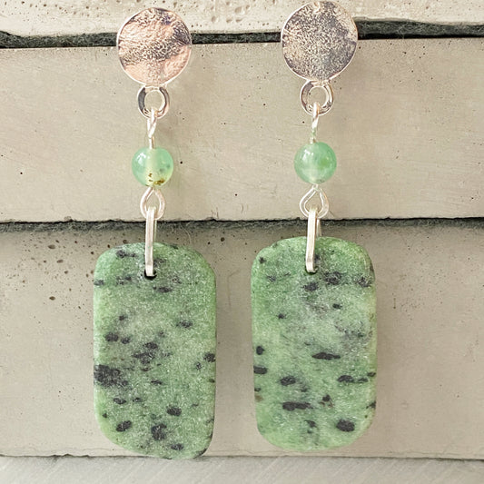 Zoisite Stone Silver Earrings