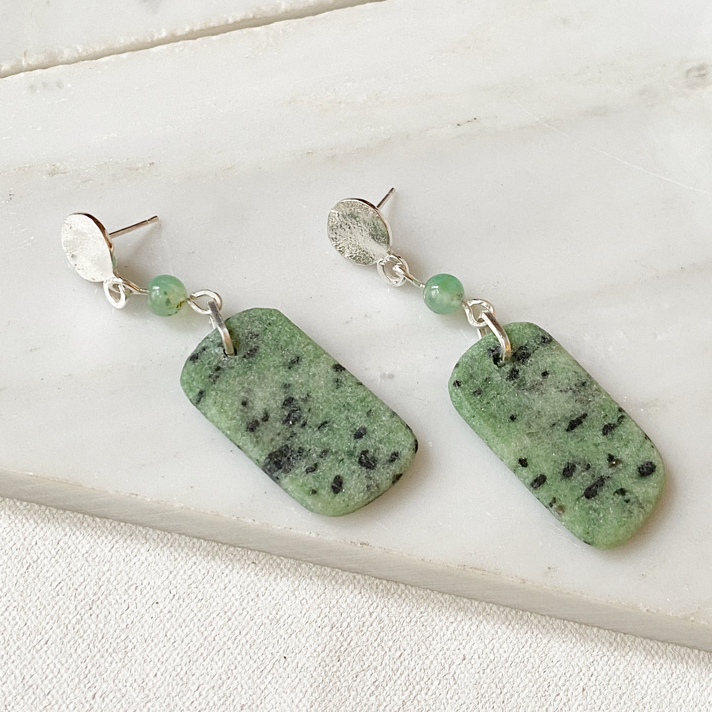 Zoisite Stone Silver Earrings