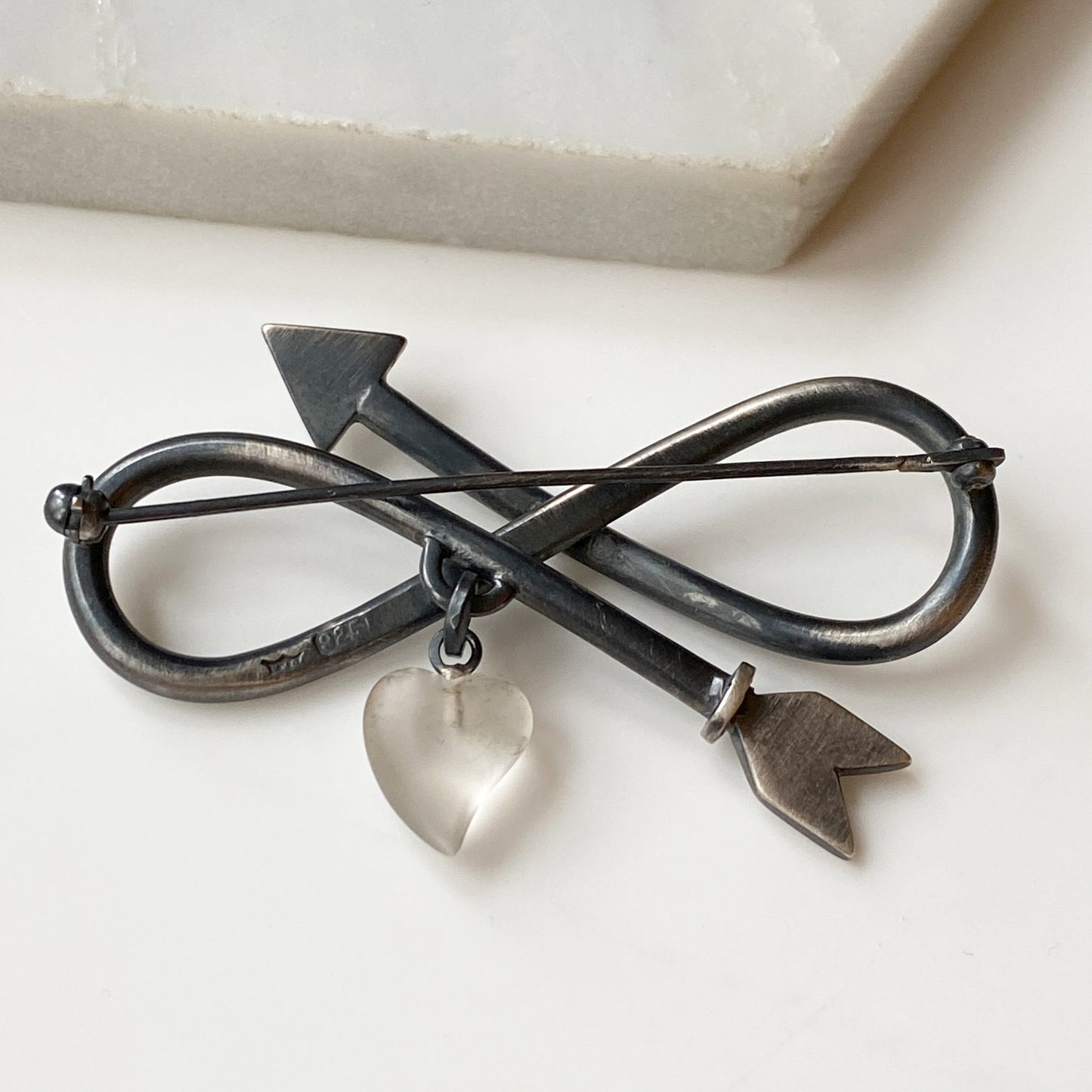 Arrow Heart Brooch With Rock Crystal