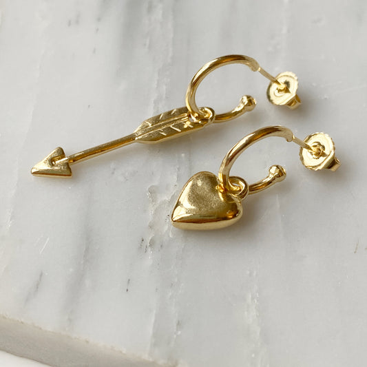 Heart & Arrow Earrings in Gold