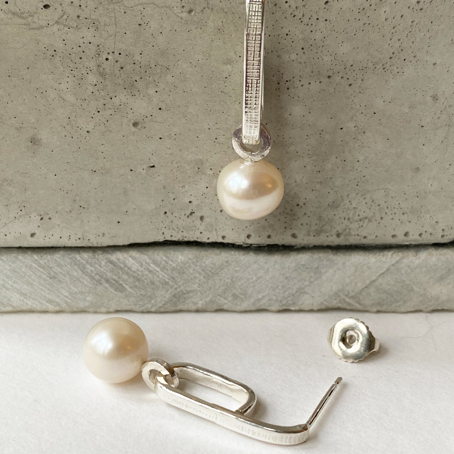 Pearl Drop Hoop Silver Earring