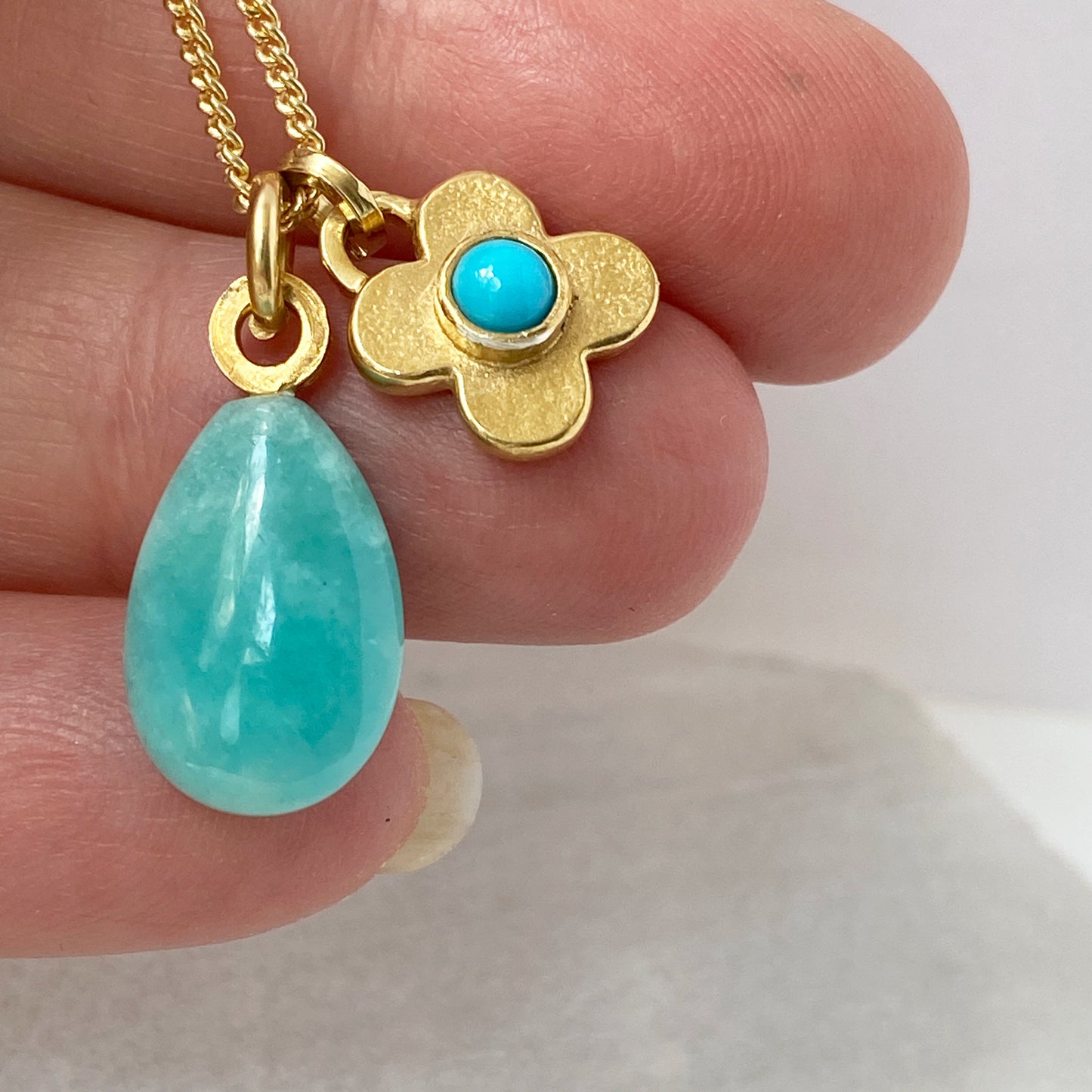 Clover Turquoise & Amazonite Gold Pendant