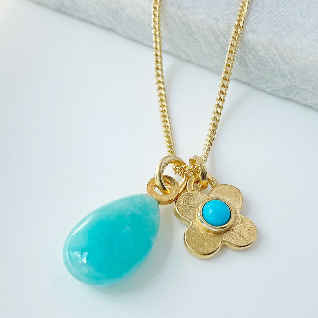Clover Turquoise & Amazonite Gold Pendant
