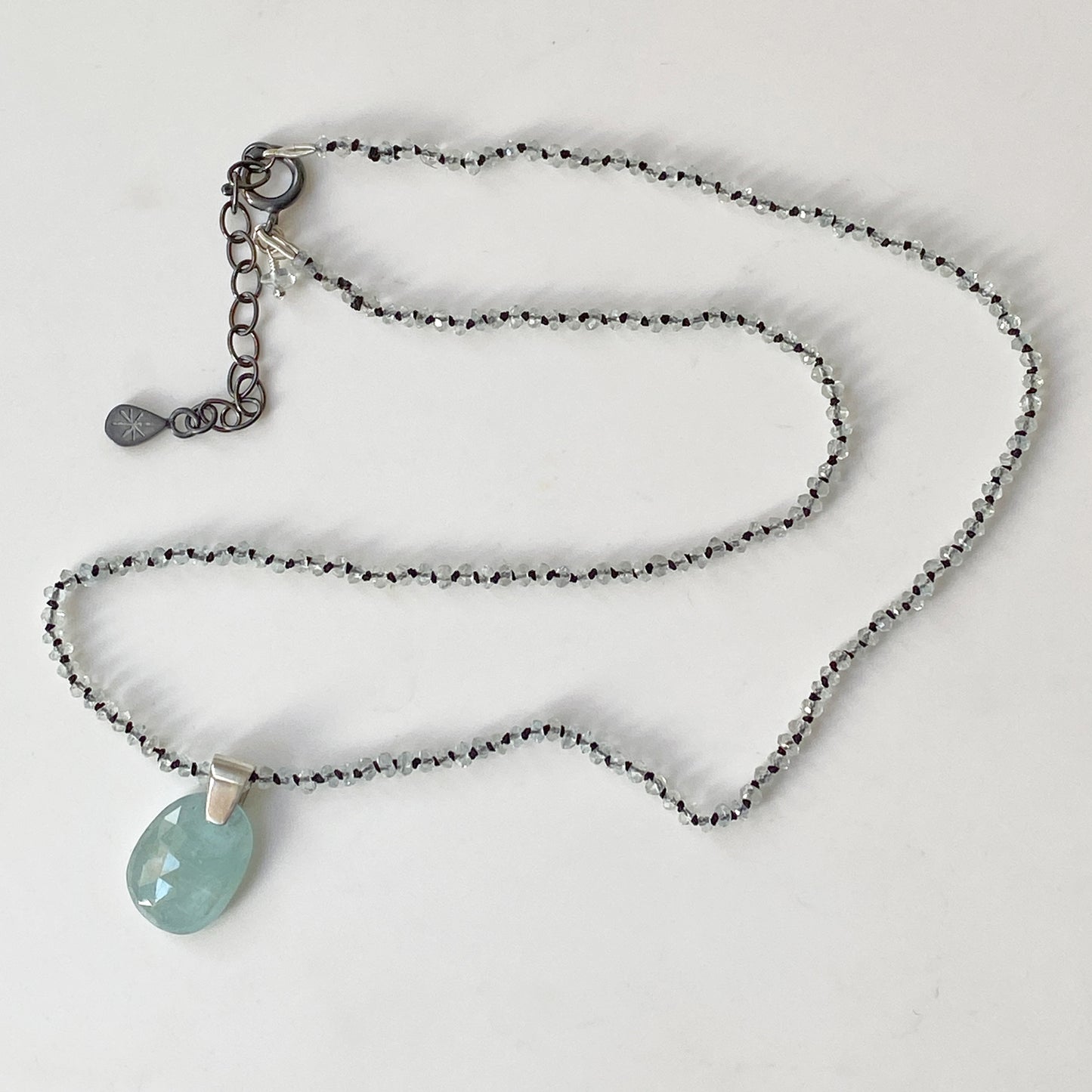 Aquamarine Slice Knotted Pendant