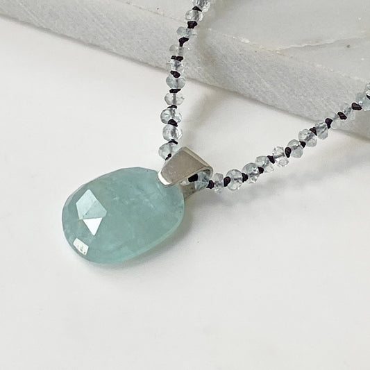 Aquamarine Slice Knotted Pendant