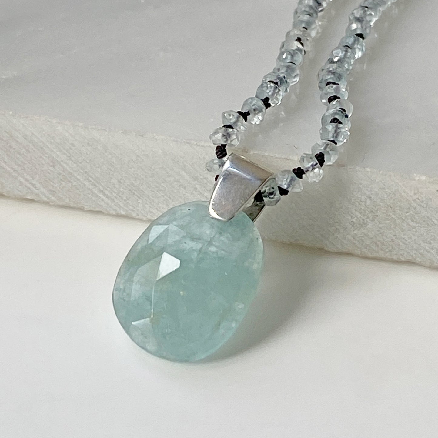 Aquamarine Slice Knotted Pendant