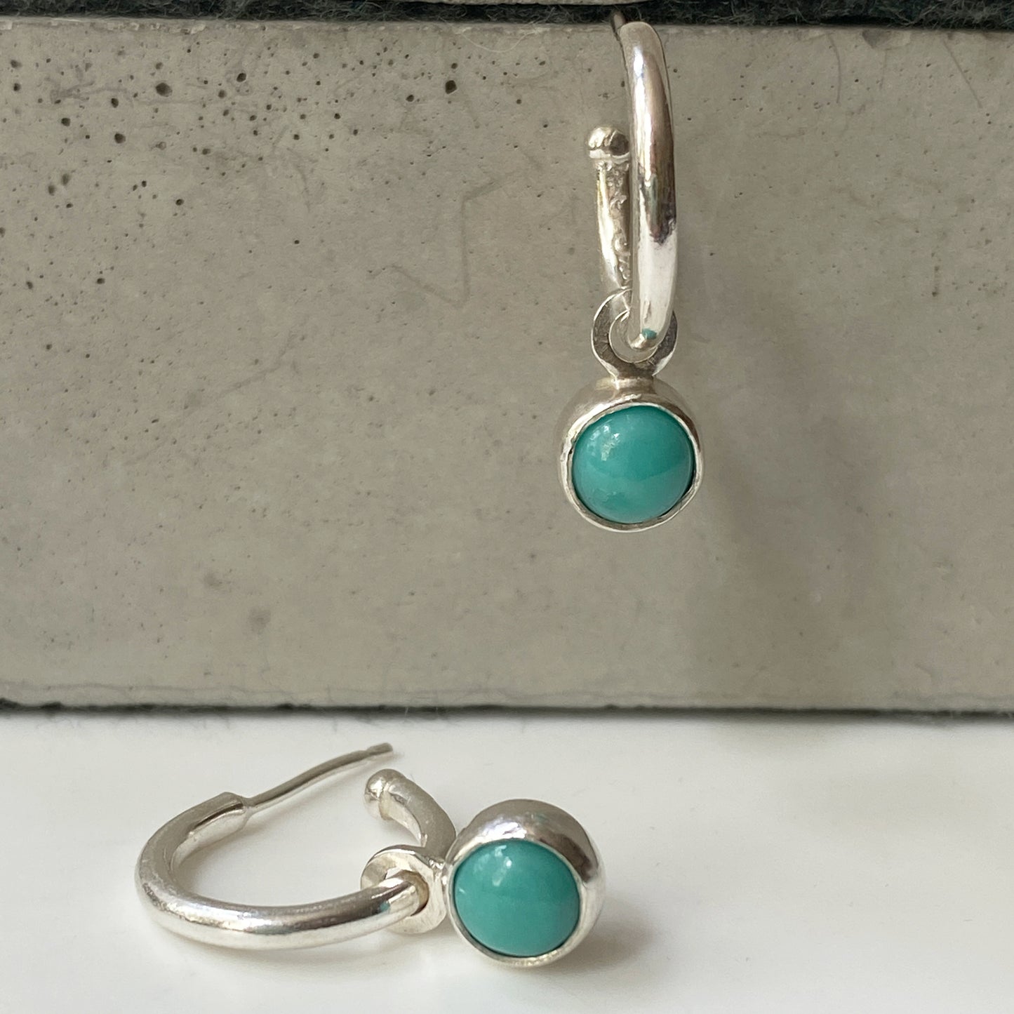 Birthstone Turquoise Silver Hoops