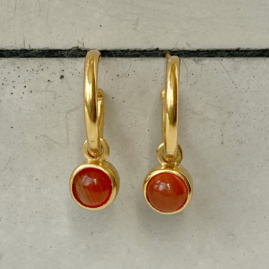 Birthstone Carnelian Gold Hoops