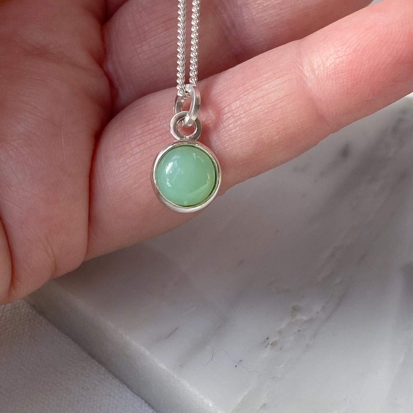 Birthstone Orb Chrysoprase Silver pendant