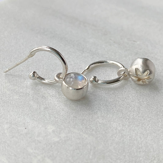 Birthstone Silver Hoops Moonstone