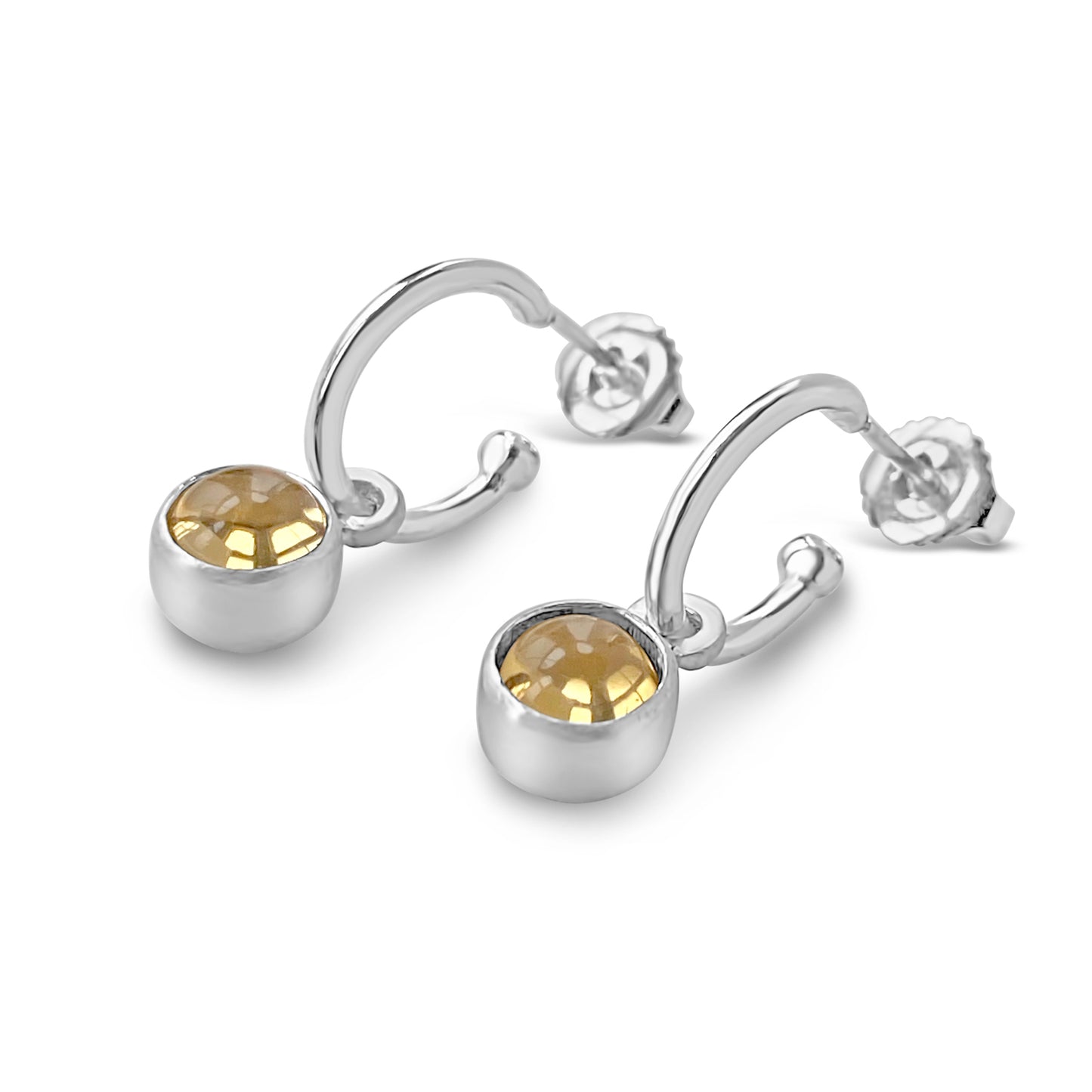 Birthstone Silver Hoops Citrine