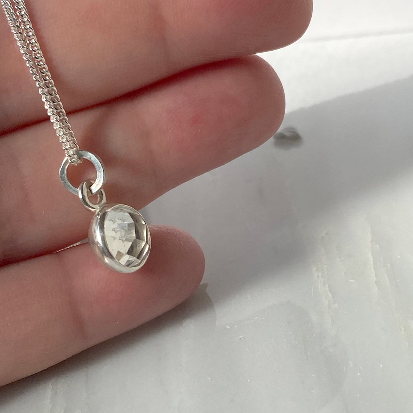 Birthstone Orb Rock Crystal Silver Pendant