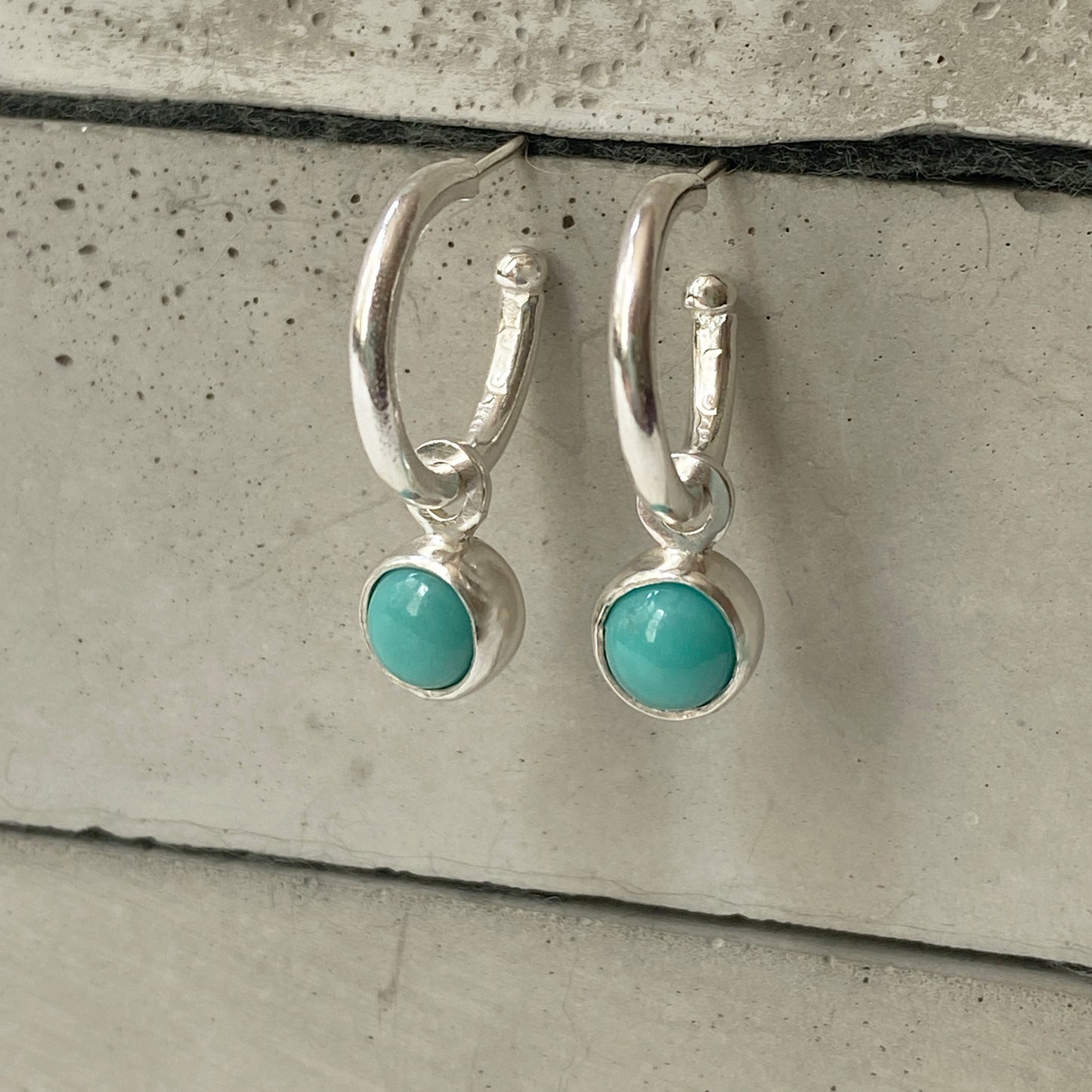 Birthstone Turquoise Silver Hoops