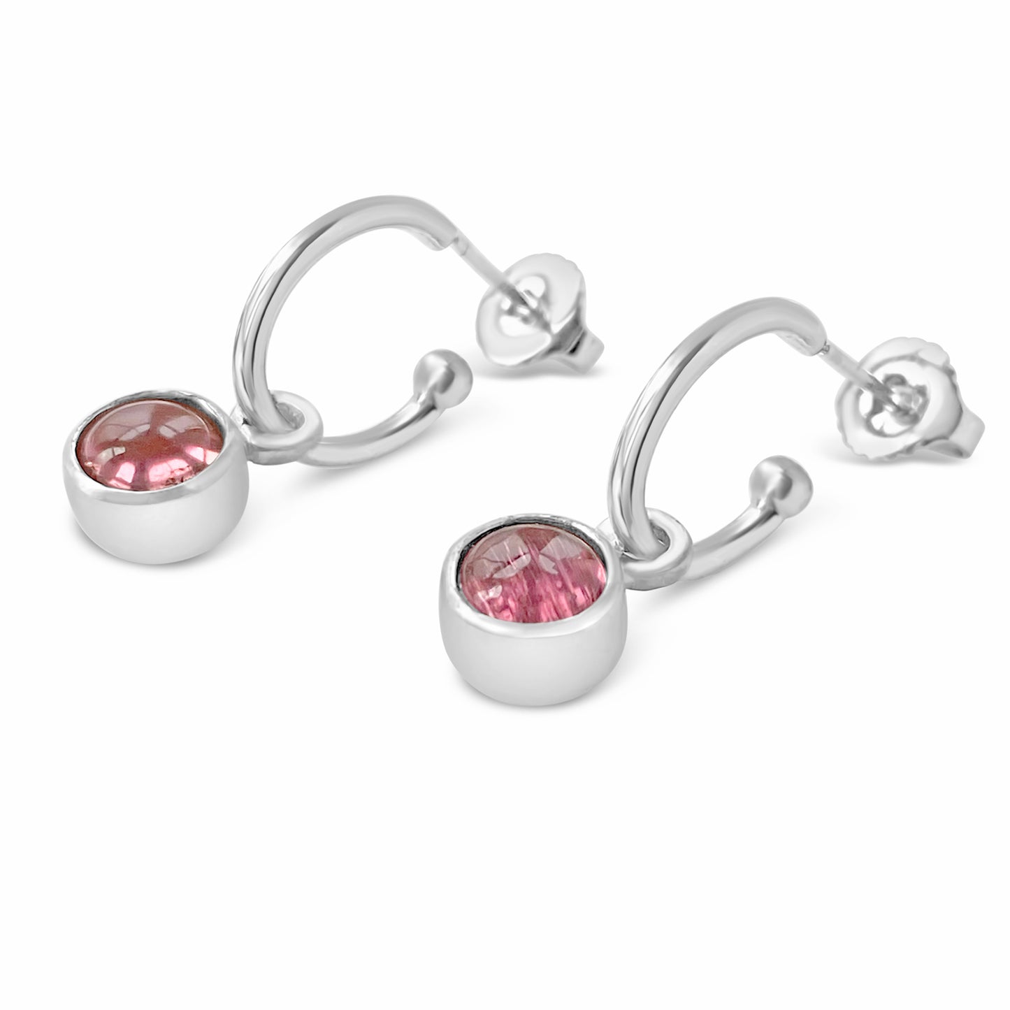 Birthstone Silver Hoops Pink Tourmaline