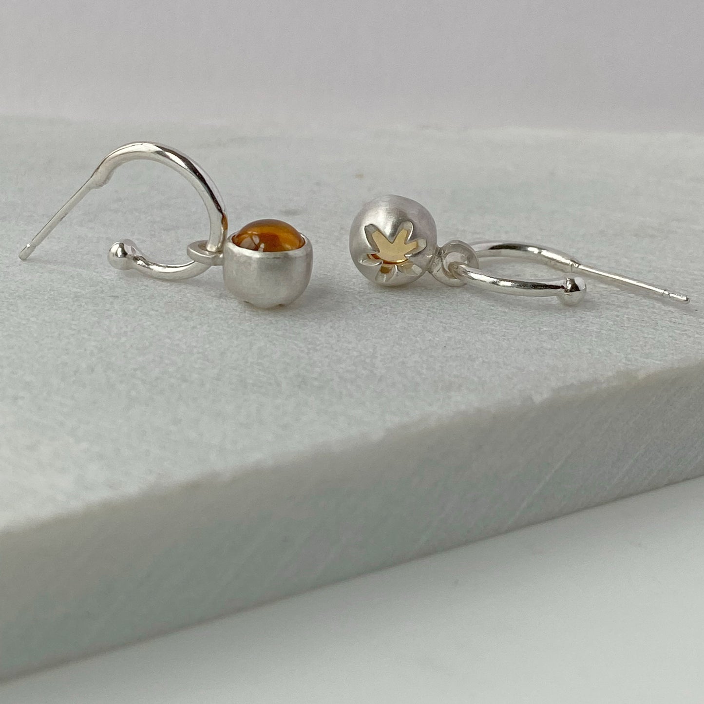 Birthstone Silver Hoops Citrine