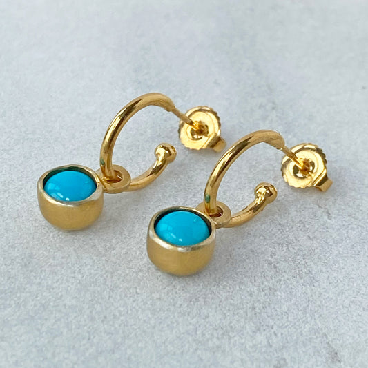 Birthstone Hoops Turquoise Gold