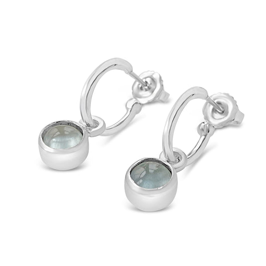 Birthstone Silver Hoops Aquamarine