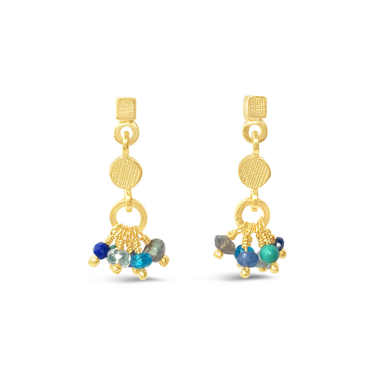 Gemstone Rainbow Earrings Blues Gold
