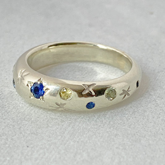 Sapphire White Gold Bombe Ring