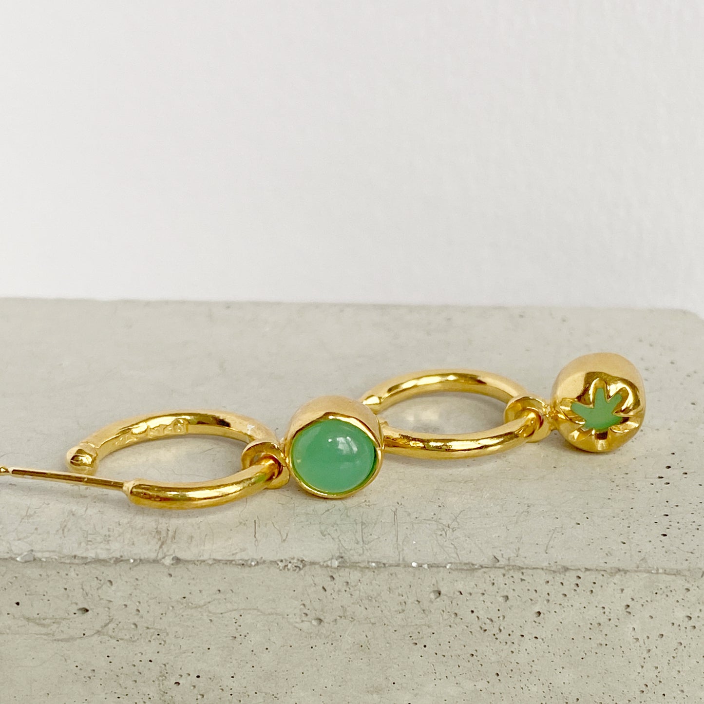 Birthstone Chrysoprase Gold Hoops