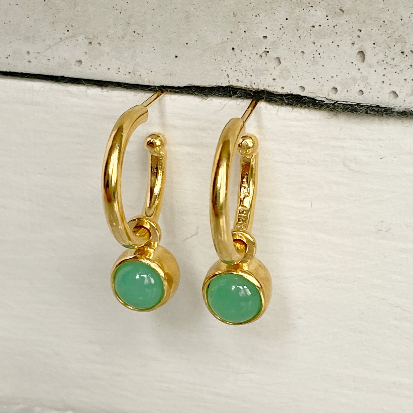 Birthstone Chrysoprase Gold Hoops